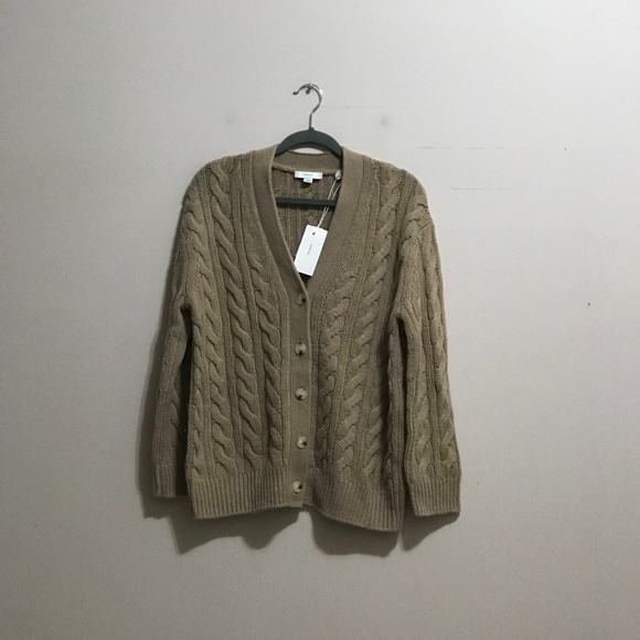 $465 VINCE Oversize Wool & Cashmere Cable Cardigan In Cashew - Picture 1 of 4